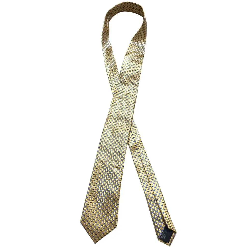 Michael Michael Kors 100% Silk Tie Gold Blue Geometric Diamond Pattern